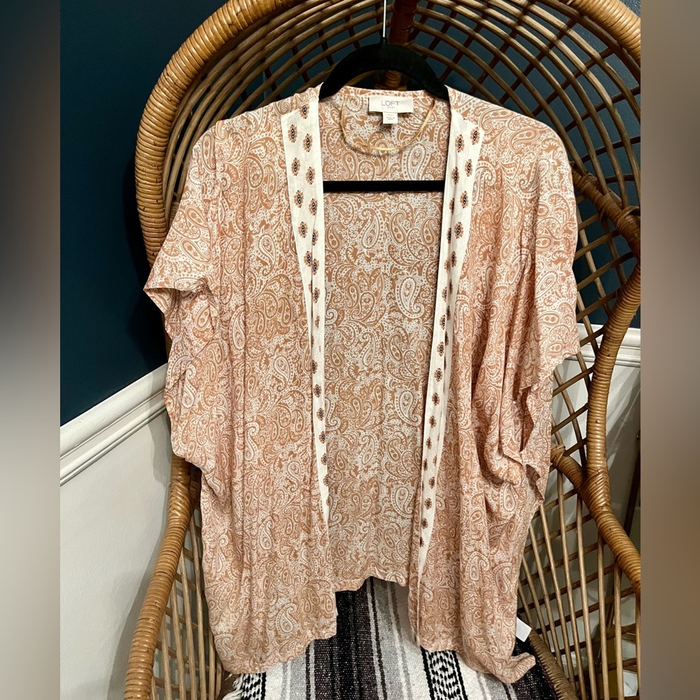 LOFT Boho Floral Printed Kimono Coverup Pink Size Small